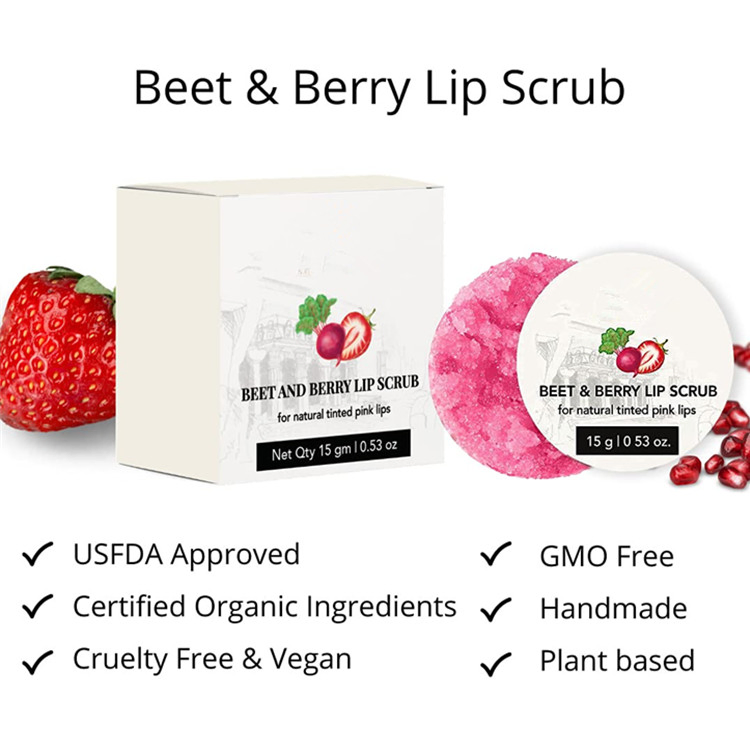 Private Label Beet &amp; Berry Lip Scrub Exfoliator &amp; Moisturizer Pink Lip Sugar Scrub