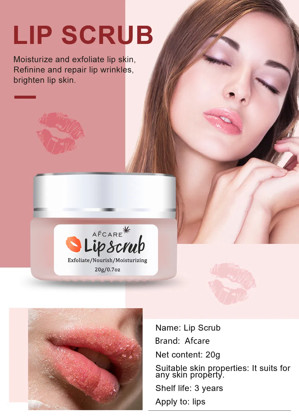 Moisturizing Exfoliating Skin Care Strawberry Flavor Pink Body Face Lip Scrub