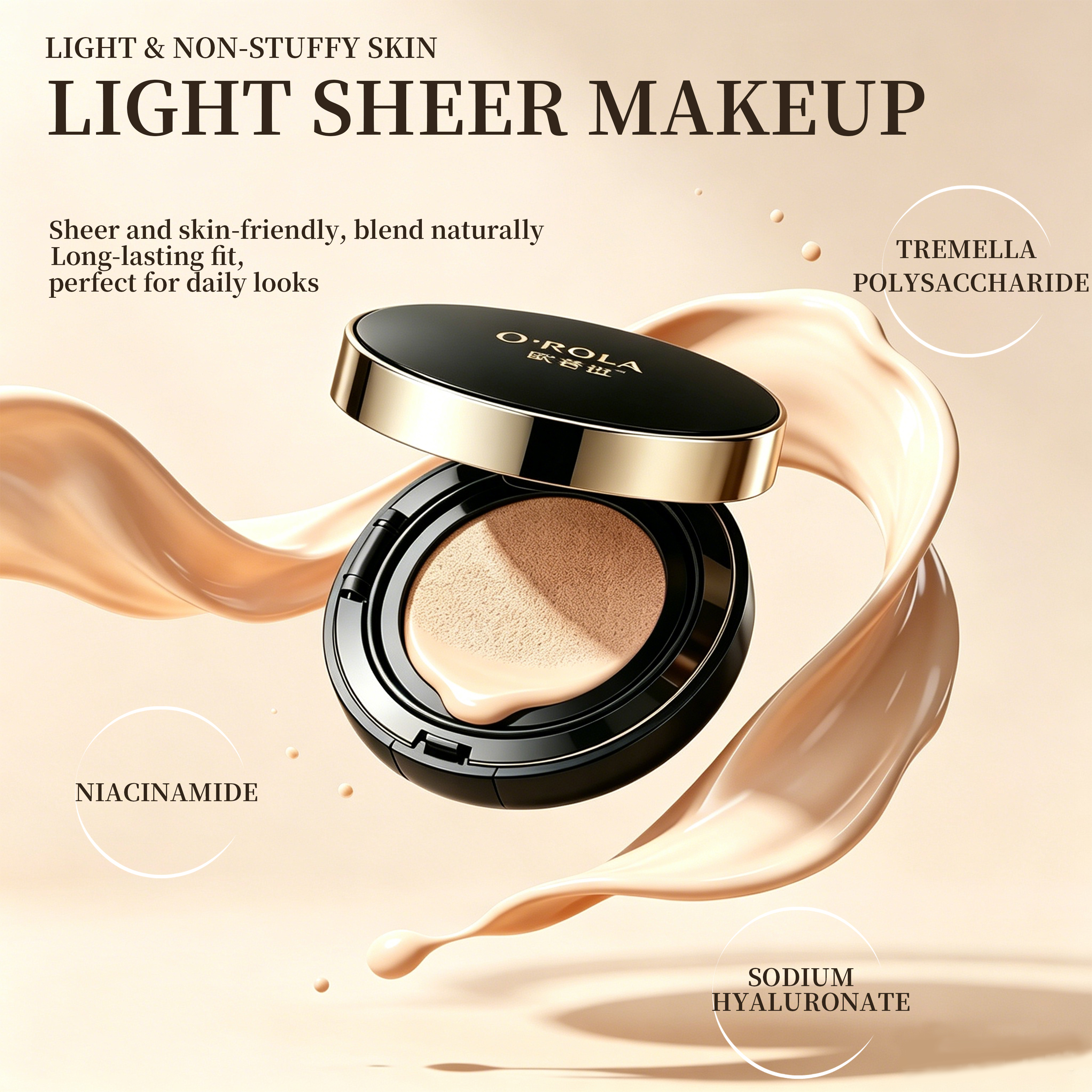 O'ROLA Private Label Bifida Cushion Foundation Niacinamide Concealer Hydrating BB Cream OEM Custom Logo 15g Brighten Moisturizer