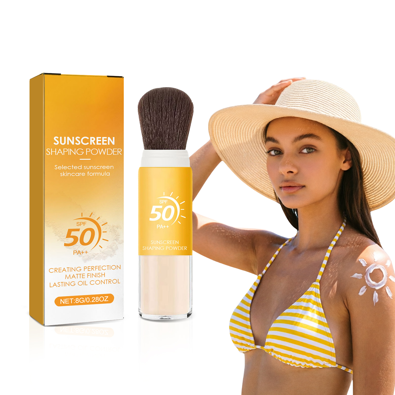 SPF50 PA++ Sunscreen Setting Powder-Eco-Friendly Matte Finish Oil Control &amp; Waterproof 8g Mineral Makeup For Face