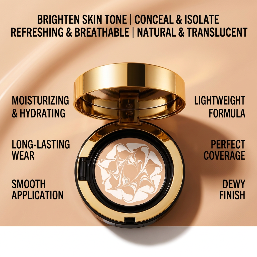 High Coverage Waterproof Liquid Air Cushion Foundation CC/BB Cream SPF 50 Dewy Finish Lightening Whitening Natural