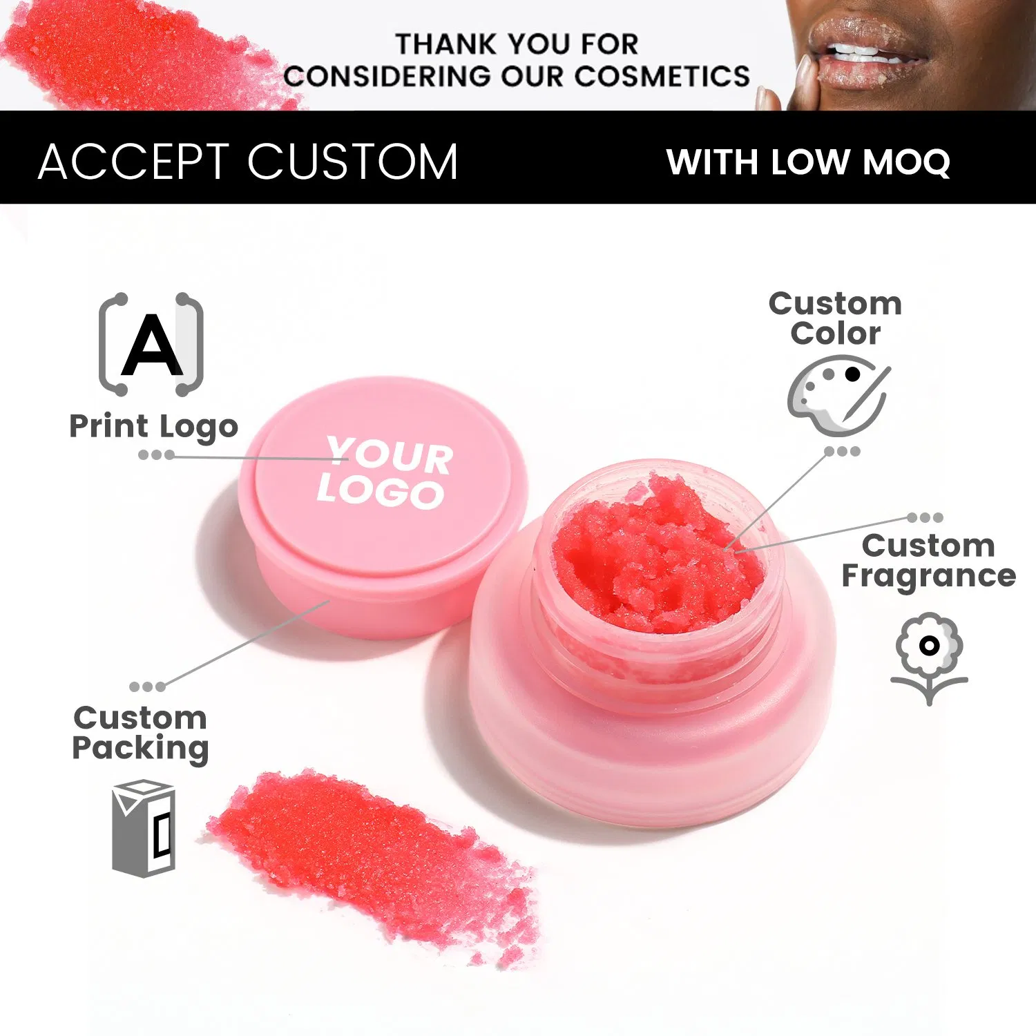 OEM/ODM Factory Price Softening Smoothing Exfoliating Strawberry Vegan Organic Lip Scrub
