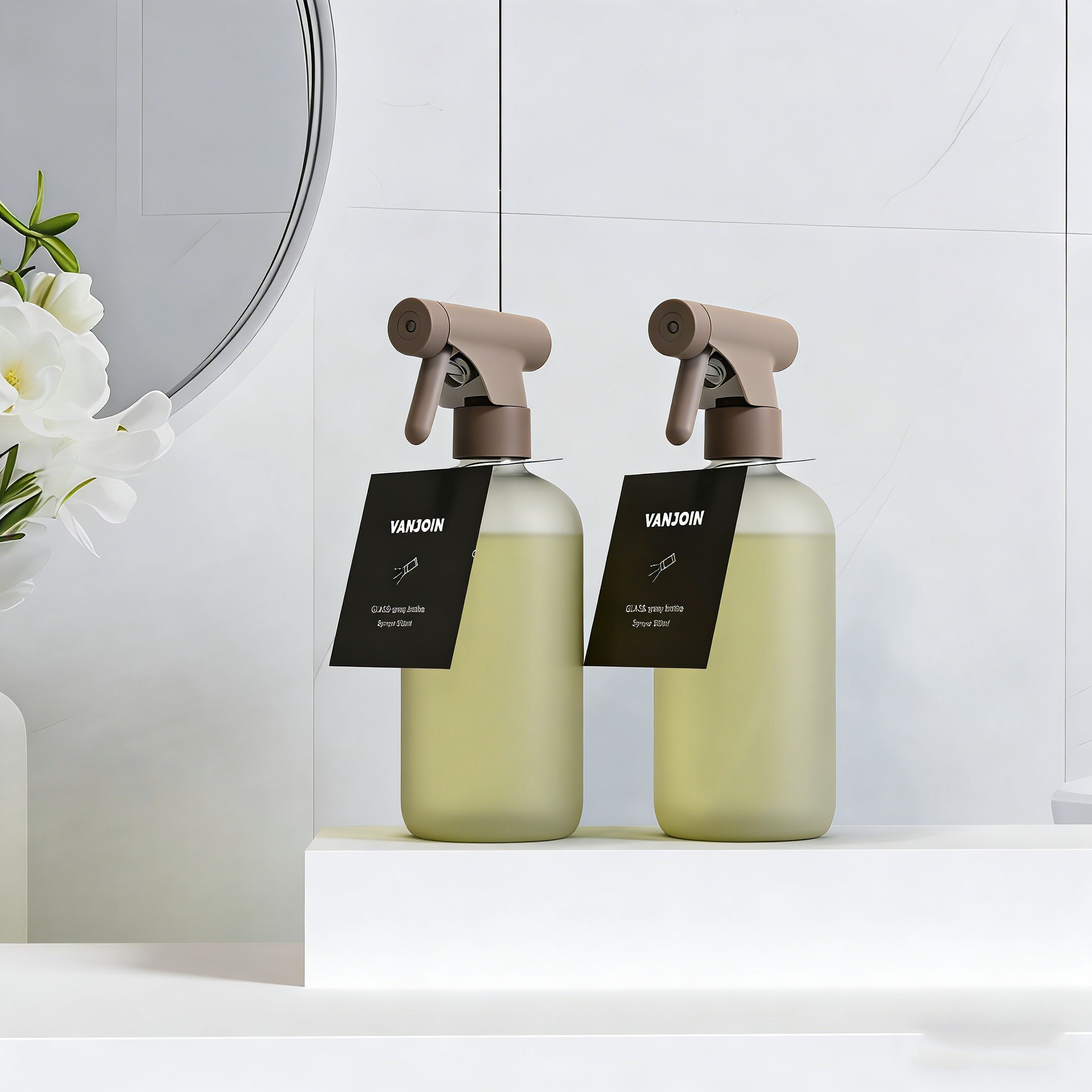 Customized 2 Pack 16OZ 500ml Refillable Frosted Glass Bottle Cleaning Spray Glass Bottle With Trigger Sprayer Room Mist Spray