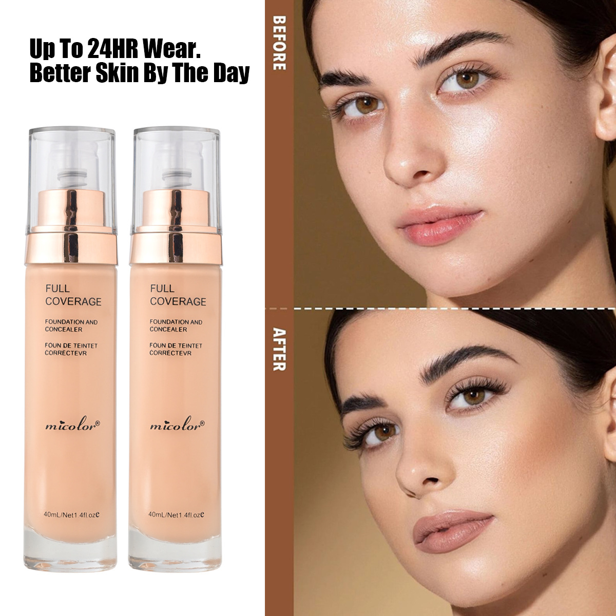 Cross-Border Bestseller MICOLOR Dark-Skin Foundation Seven-Color Concealer Moisturizing Oil-Control 40ml Glass Bottle BB Cream