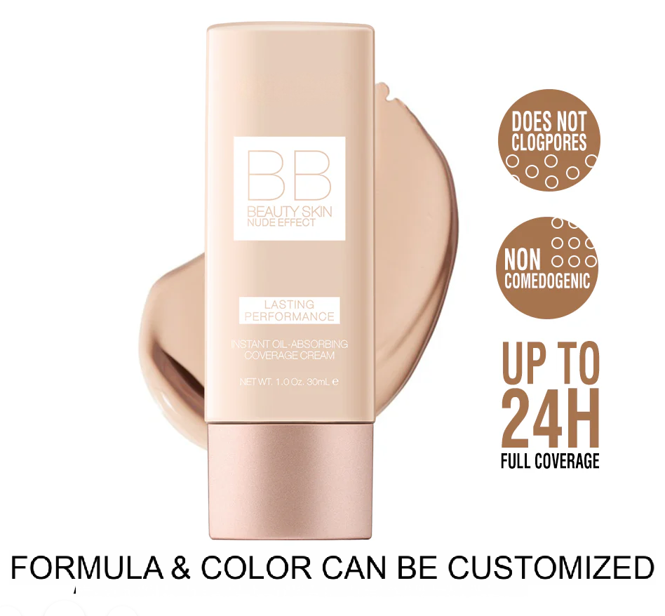 High Coverage BB Cream Dark Skin Tones Long-Wear Moisturizing Liquid Form Oil-Control Brighten Natural Customized Private Brand