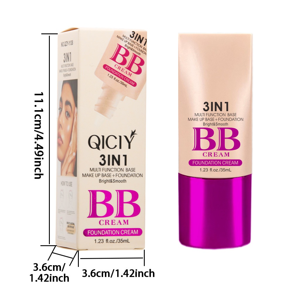 QICIY Lightweight BB Cream Natural Coverage Brightening Long Lasting Breathable Refreshing Liquid Foundation All Skin Types
