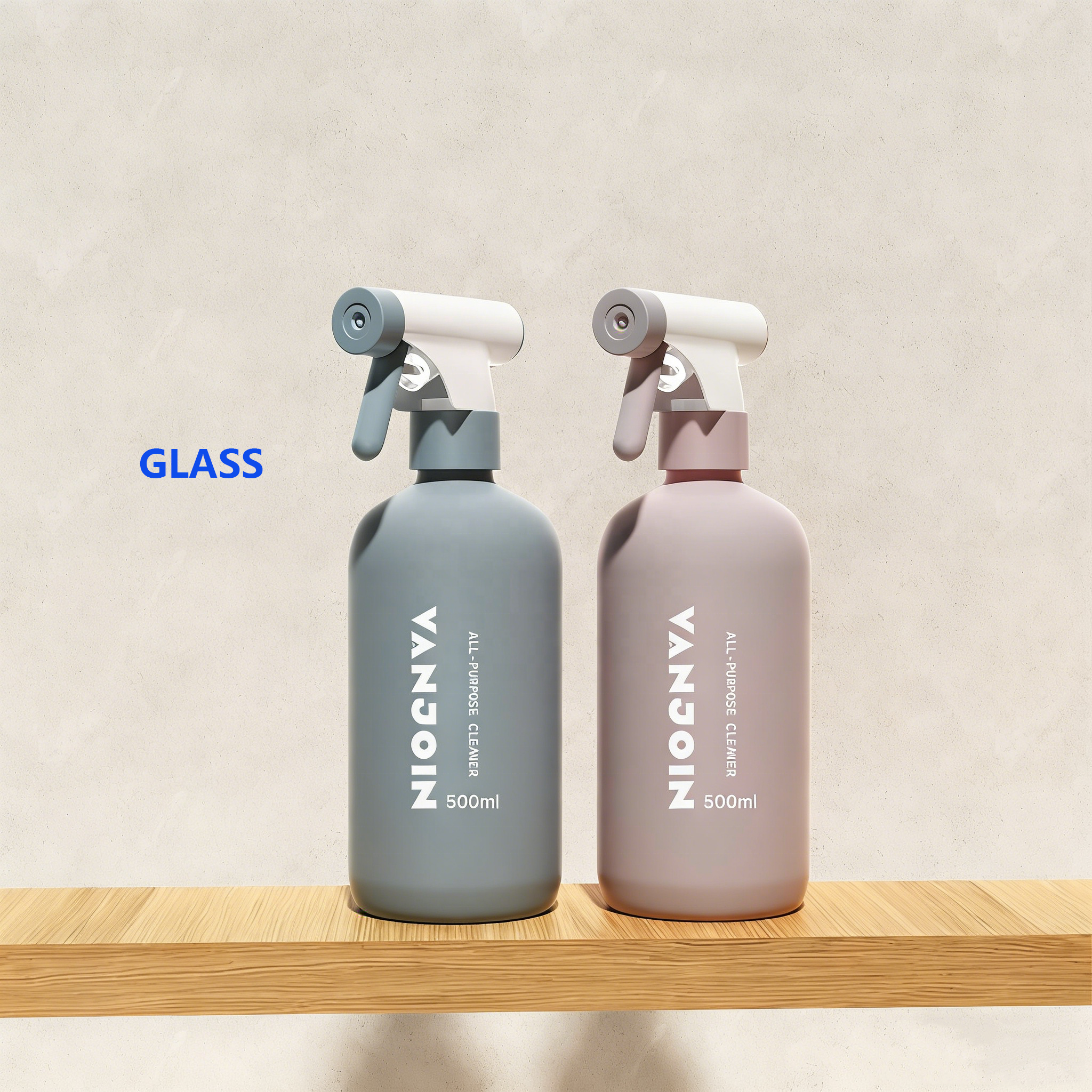 Customized 2 Pack 16OZ 500ml Refillable Frosted Glass Bottle Cleaning Spray Glass Bottle With Trigger Sprayer Room Mist Spray