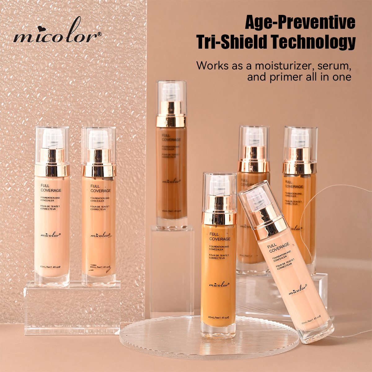 Cross-Border Bestseller MICOLOR Dark-Skin Foundation Seven-Color Concealer Moisturizing Oil-Control 40ml Glass Bottle BB Cream