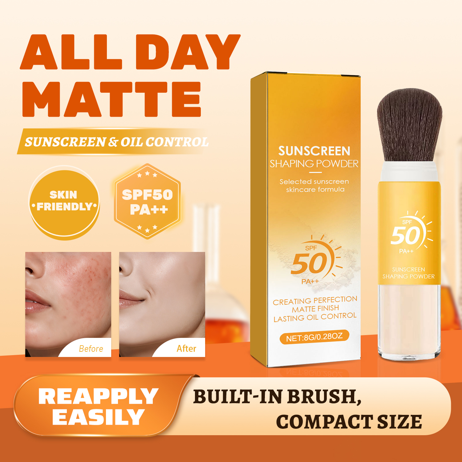 SPF50 PA++ Sunscreen Setting Powder-Eco-Friendly Matte Finish Oil Control &amp; Waterproof 8g Mineral Makeup For Face