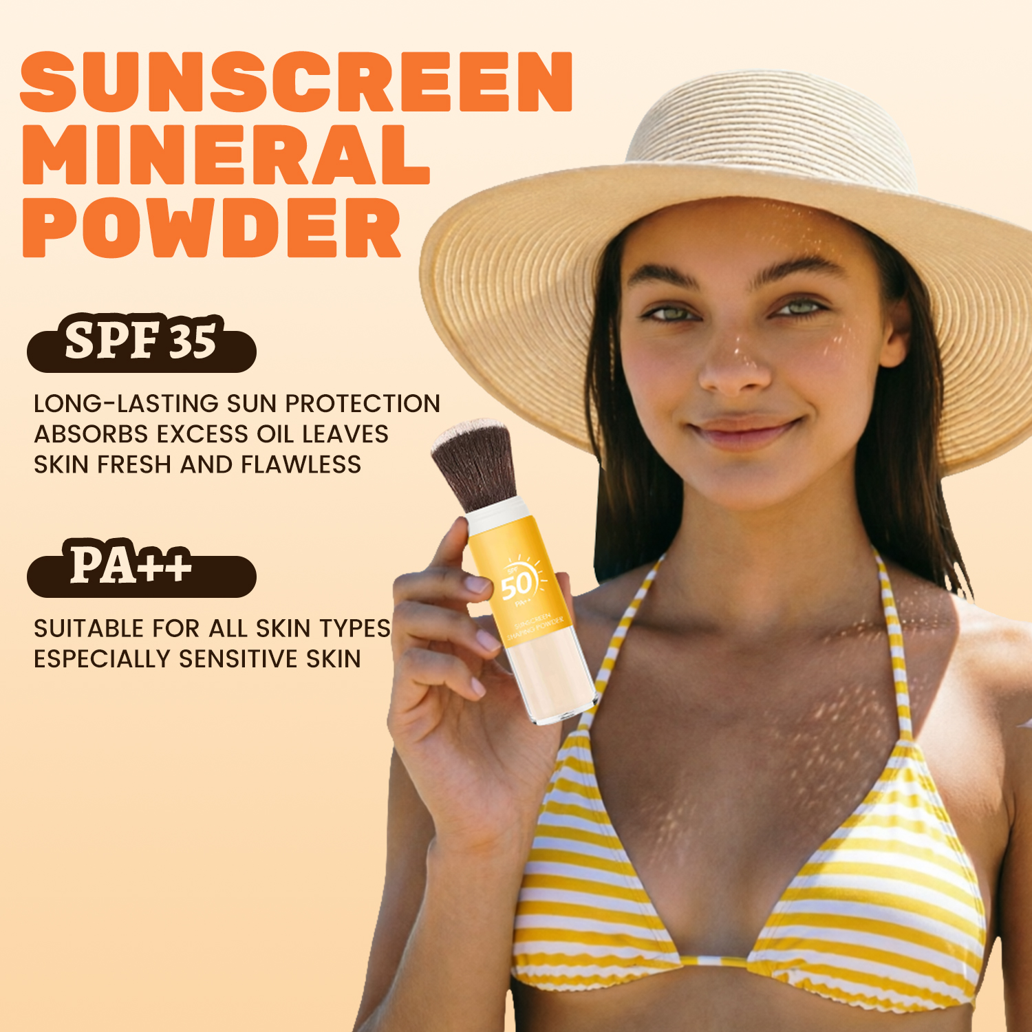 SPF50 PA++ Sunscreen Setting Powder-Eco-Friendly Matte Finish Oil Control &amp; Waterproof 8g Mineral Makeup For Face