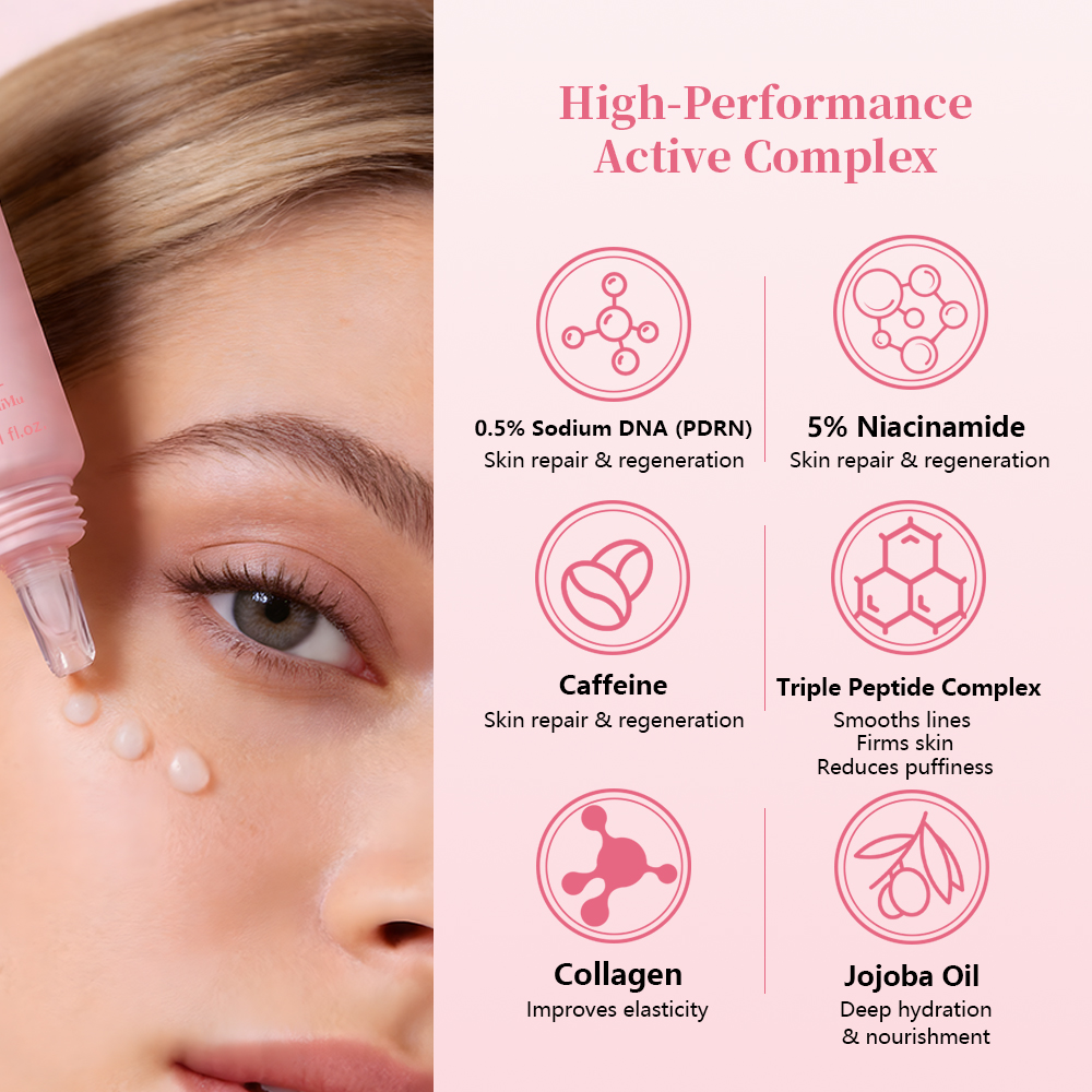 Wholesale PDRN Pink Peptide Eye Serum Anti Aging Eye Cream For Dark Circles Squalane Moisturizing Lifting Firming Private Label