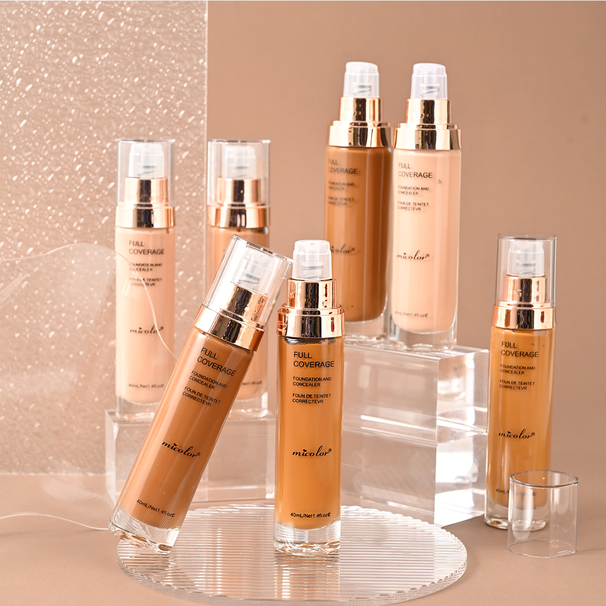 Cross-Border Bestseller MICOLOR Dark-Skin Foundation Seven-Color Concealer Moisturizing Oil-Control 40ml Glass Bottle BB Cream