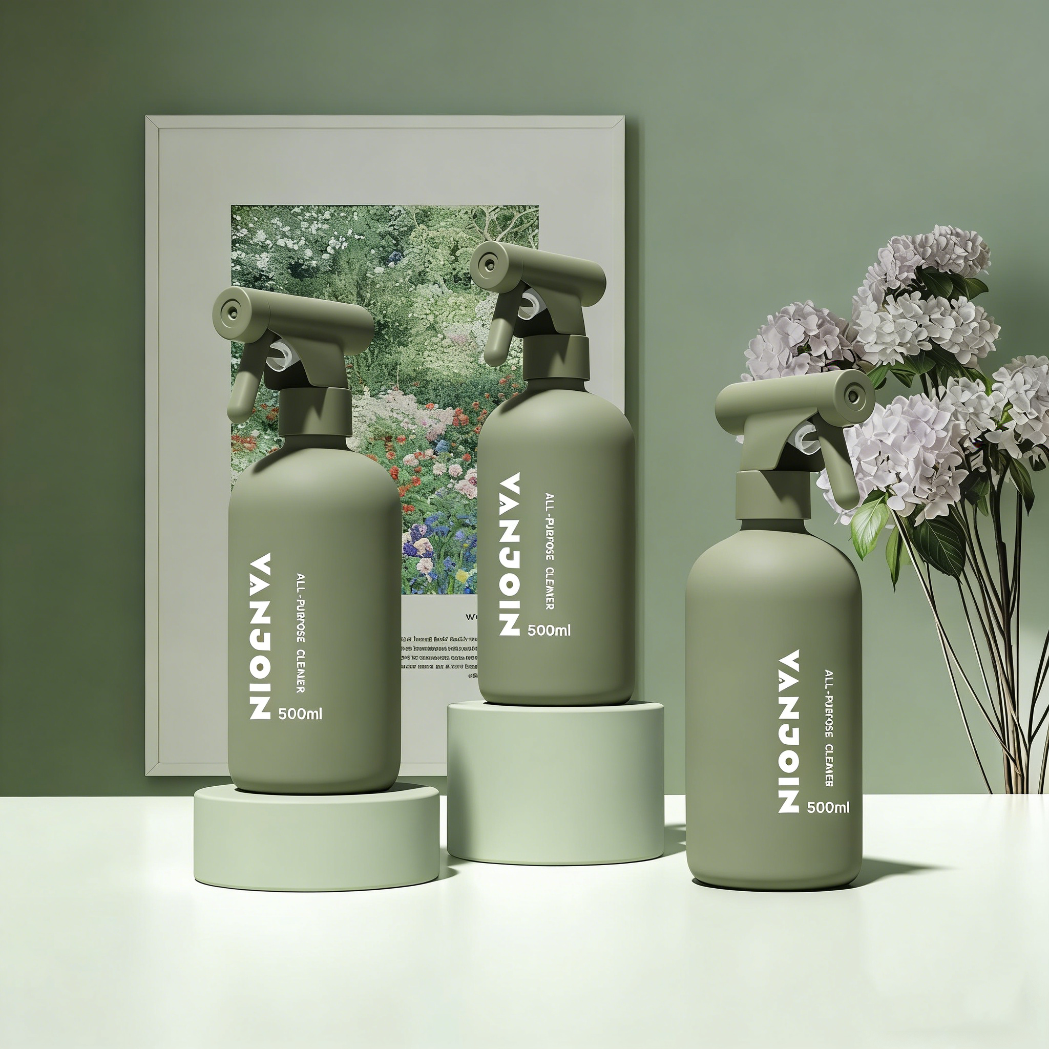 Customized 2 Pack 16OZ 500ml Refillable Frosted Glass Bottle Cleaning Spray Glass Bottle With Trigger Sprayer Room Mist Spray