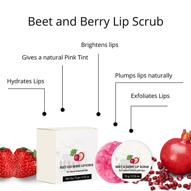 Private Label Beet &amp; Berry Lip Scrub Exfoliator &amp; Moisturizer Pink Lip Sugar Scrub