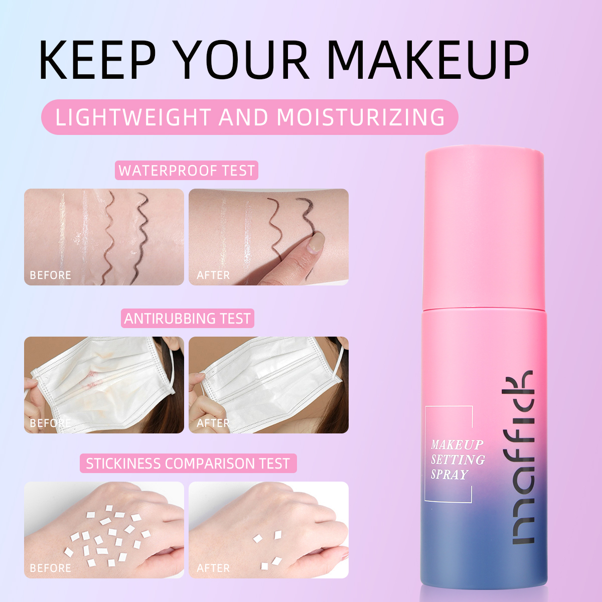 MAFFICK Water Resistant Long Lasting Makeup Setting Spray Oil Control Hydrating Fine Mist Fixer Keeps Foundation Fresh All Day