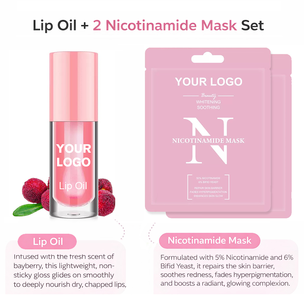 Top Quality Private Label Lip Oil + 2-Piece Mask Skin Care Makeup