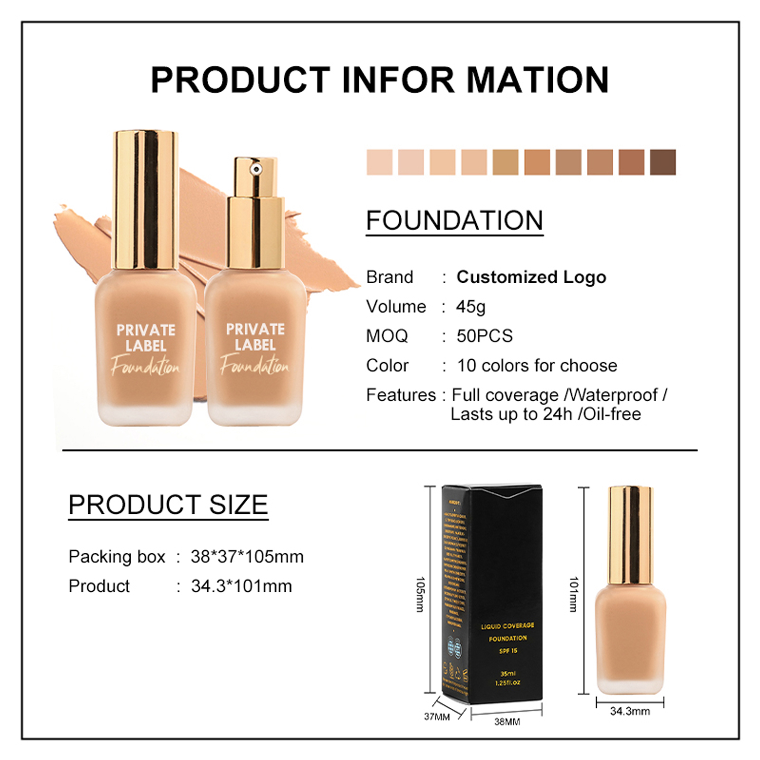 Factory Directly Foundation Makeup Waterproof and Matte Foundation for Black Skin Sunisa Foundation