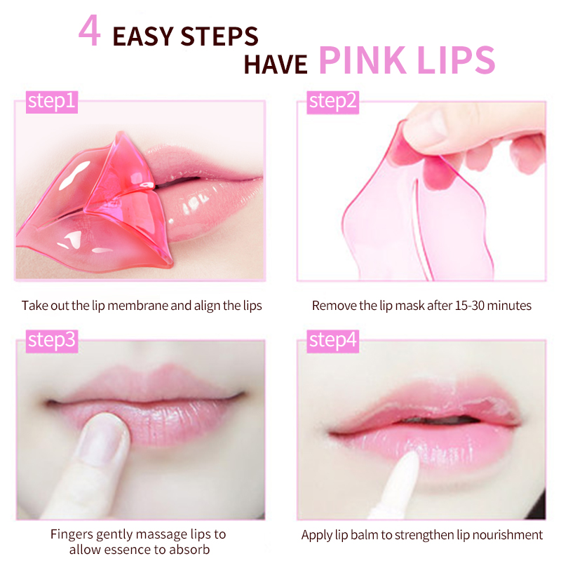 Organic Vegan Collagen Hydrogel Moisturizing Pink Sheet Lip Sleeping Mask Korean Wholesale Private Label Natural Crystal 3 Years