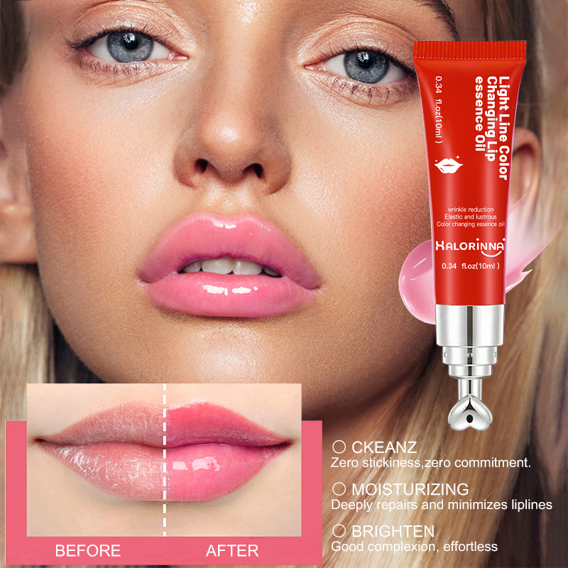 HALORINNA OEM Cherry Pink Lip Plumping Oil Private Label Color Changing Lip Serum Vitamin C Jojoba Oil Organic Moisturizer