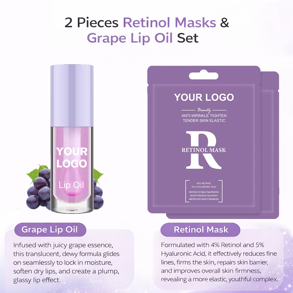 Top Quality Private Label Lip Oil + 2-Piece Mask Skin Care Makeup