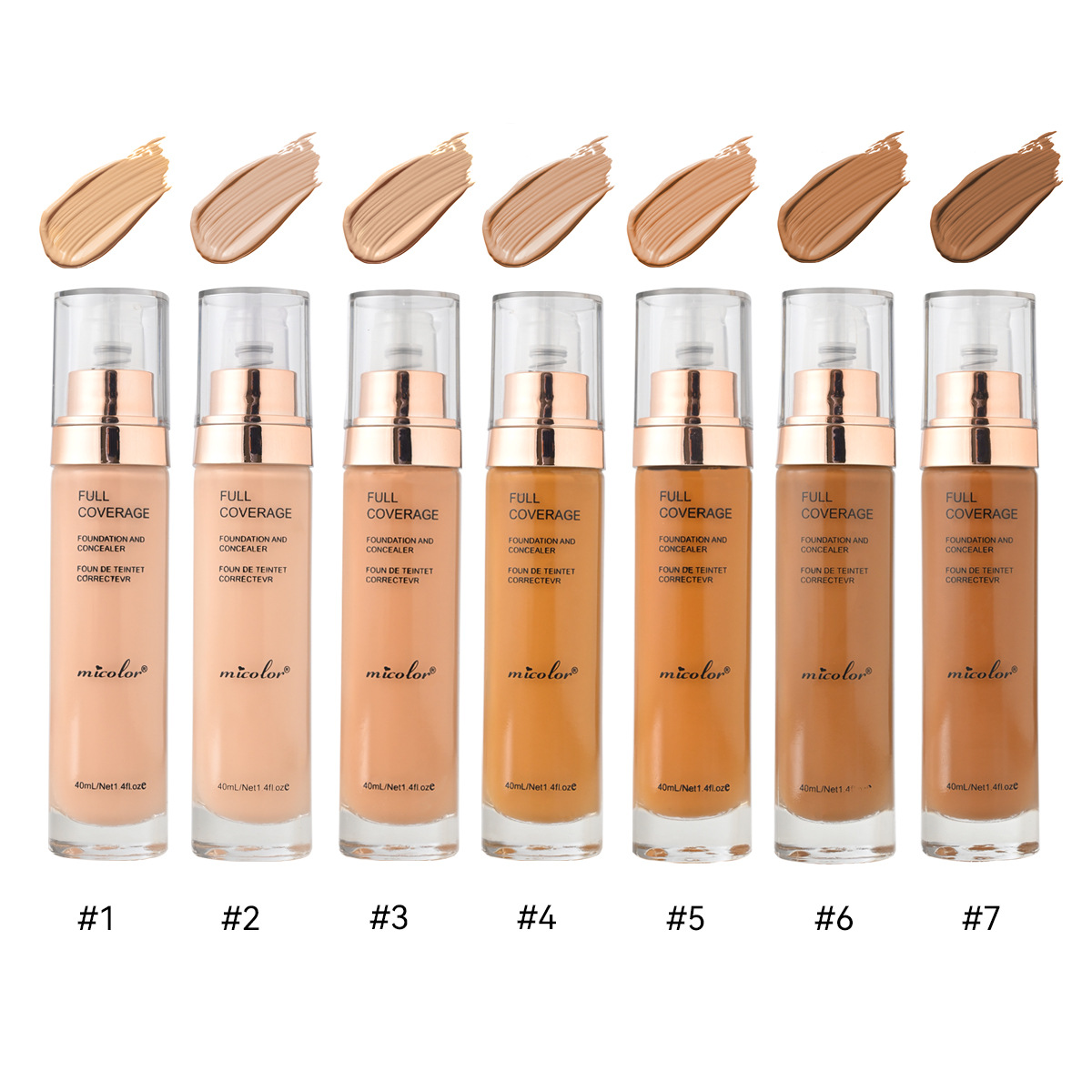 Cross-Border Bestseller MICOLOR Dark-Skin Foundation Seven-Color Concealer Moisturizing Oil-Control 40ml Glass Bottle BB Cream