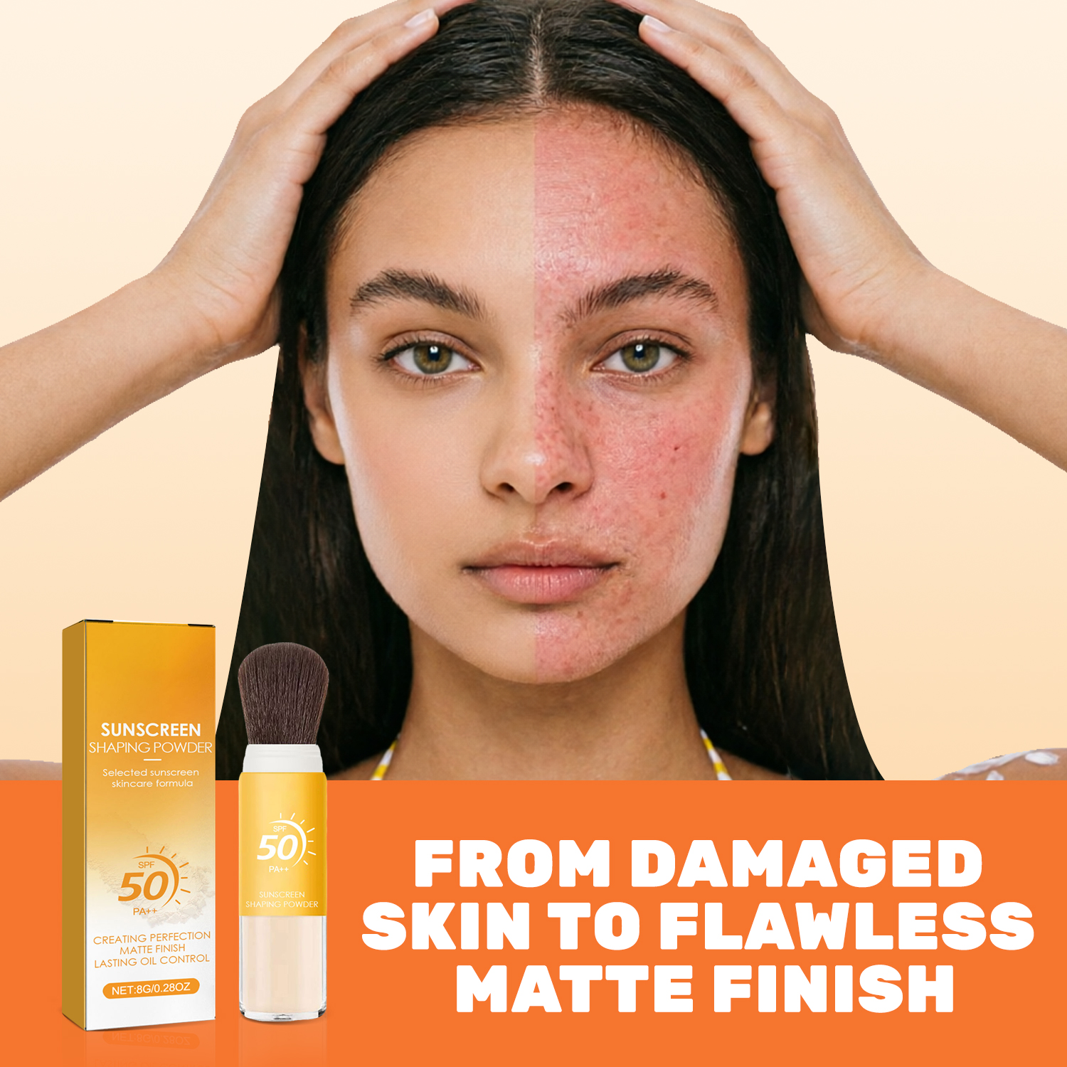 SPF50 PA++ Sunscreen Setting Powder-Eco-Friendly Matte Finish Oil Control &amp; Waterproof 8g Mineral Makeup For Face