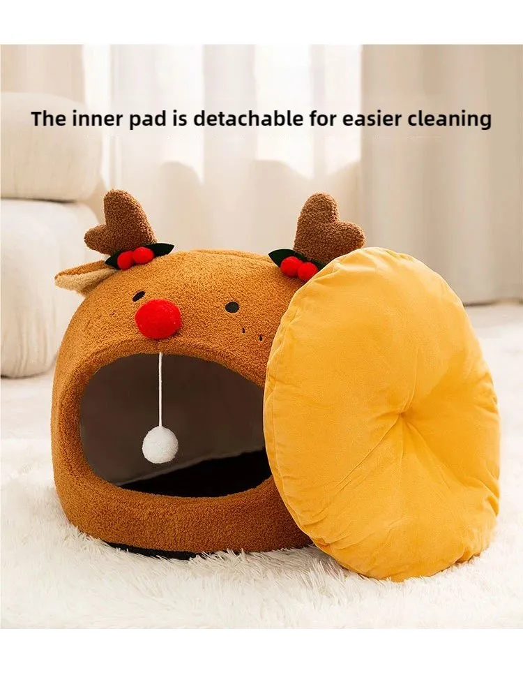 Christmas Style Forest Animal Cat Litter Small Dogs Cat Bed Detailed Photo 10