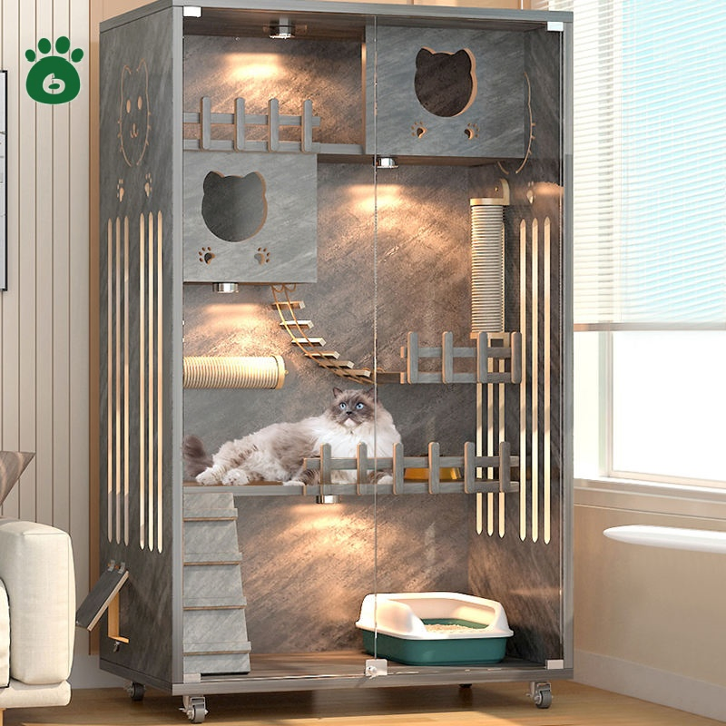 Durable Breathable Indoor Luxury Model Pet Furniture Cat Solid Wood Cat House Villa