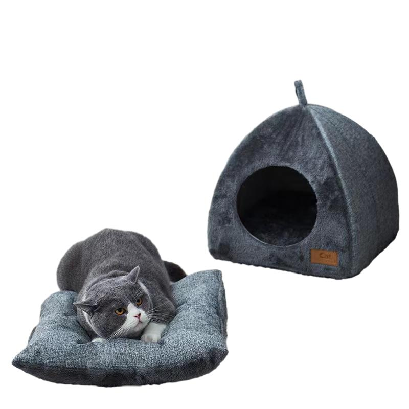 Wholesale Foldable Cat Nest Bed Mat Warm Arctic Velvet Triangle Use Double Sided Dog House Soft Pet Cat Bed House