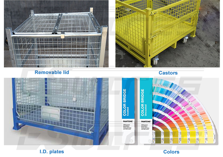 Powder Coated Collapsible Stackable Color Customized Pallet Crate Metal Options