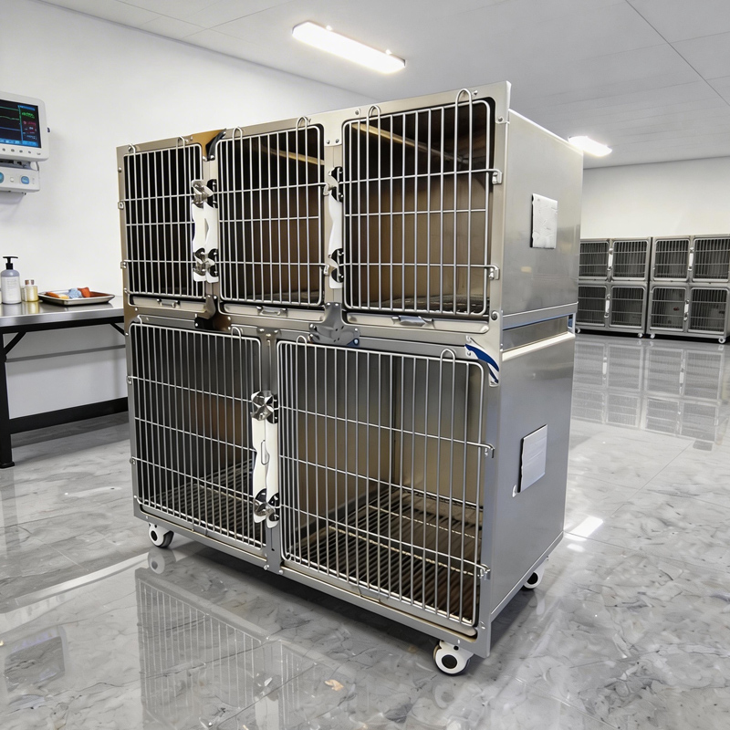 2-Level Stainless Steel Metal Tray Dog Cage Expandable Easy Disassembly Washable Chew-Proof Training Crate Solid Pattern Simple