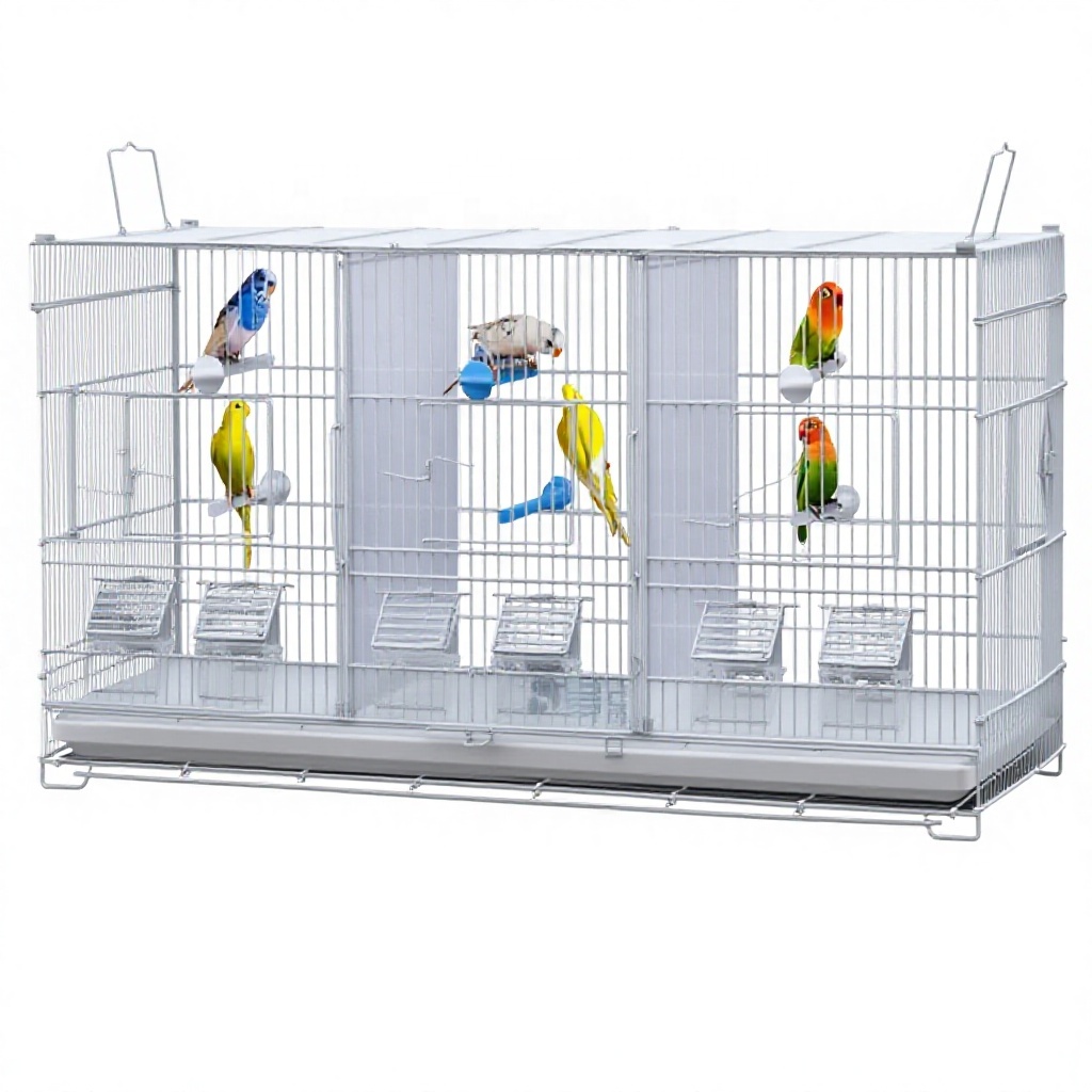 Metal Bird Cage 2/3 Compartments Breeding Dividers Removable Plastic Tray Button Perches Feeders Easy to Clean