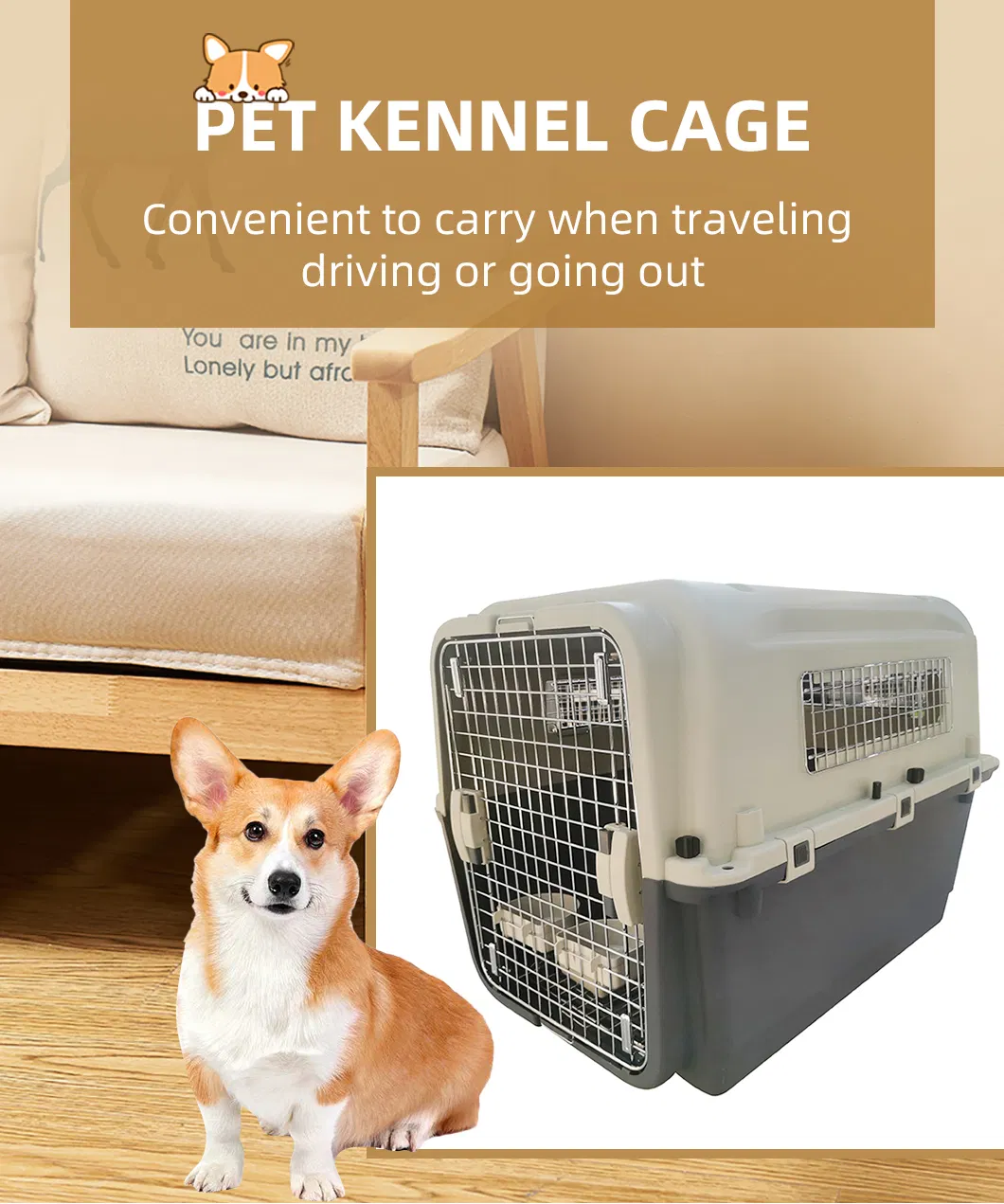 Wholesale Multi Size Airlines Approved Heavy Plastic Pet Cats and Dogs Outdoor Travel Dog Nest Bracket Flat Noodles Cage