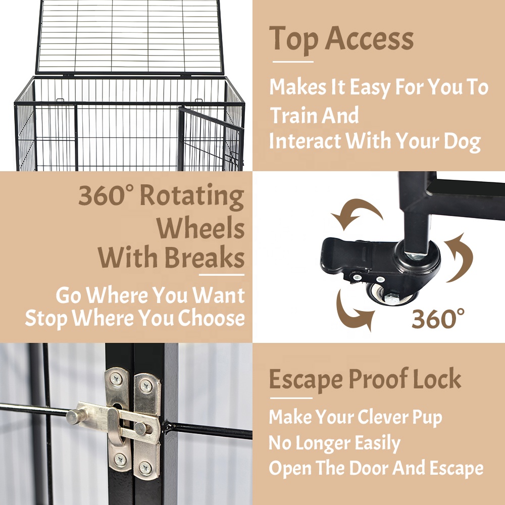 Indoor Metal Dog Cage Heavy Duty Dog Crate Large Kennels with Wheels