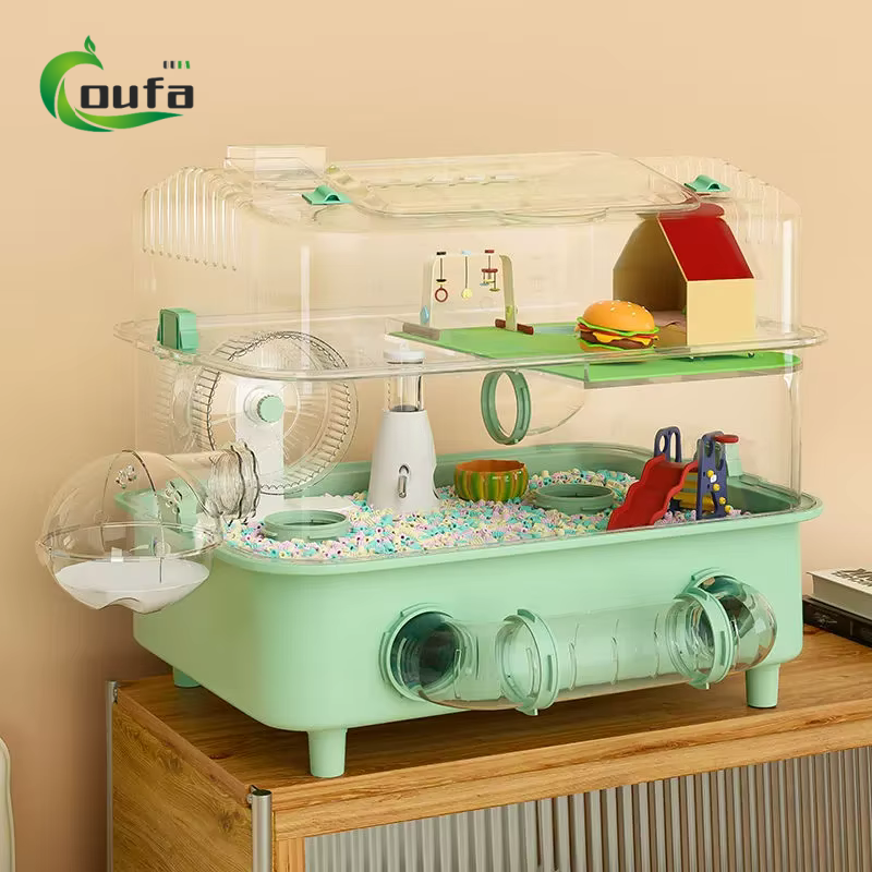 Luxury Large Space Plastic Eco-friendly Full Set Golden Bear Oversized Villa Hamster Cage Combination Small Animal Supplies