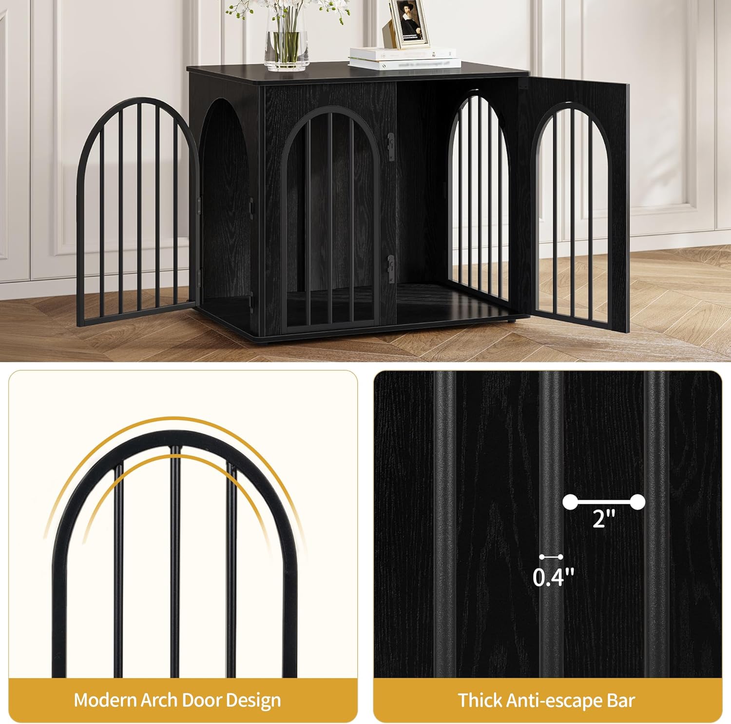 Modern Luxury Wooden Dog Crate for Medium Dogs Furniture Indoor Pet Cage Removable Tray Easy Assembly Multifunctional Solid Wood