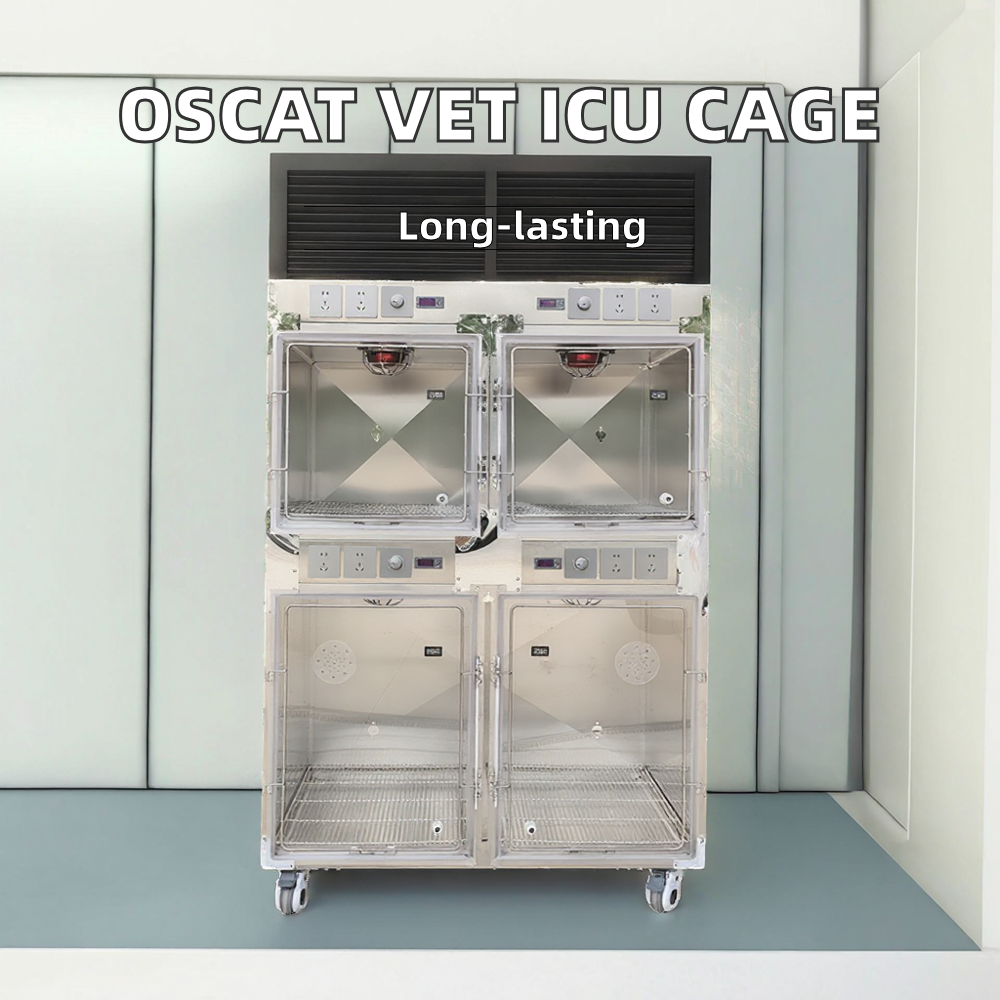 Simple Style Auto-Lock Door Pet Oxygen Cage Removable Tray Thermostatic ICU Chamber Warm Light Vet Clinic Solid Pattern