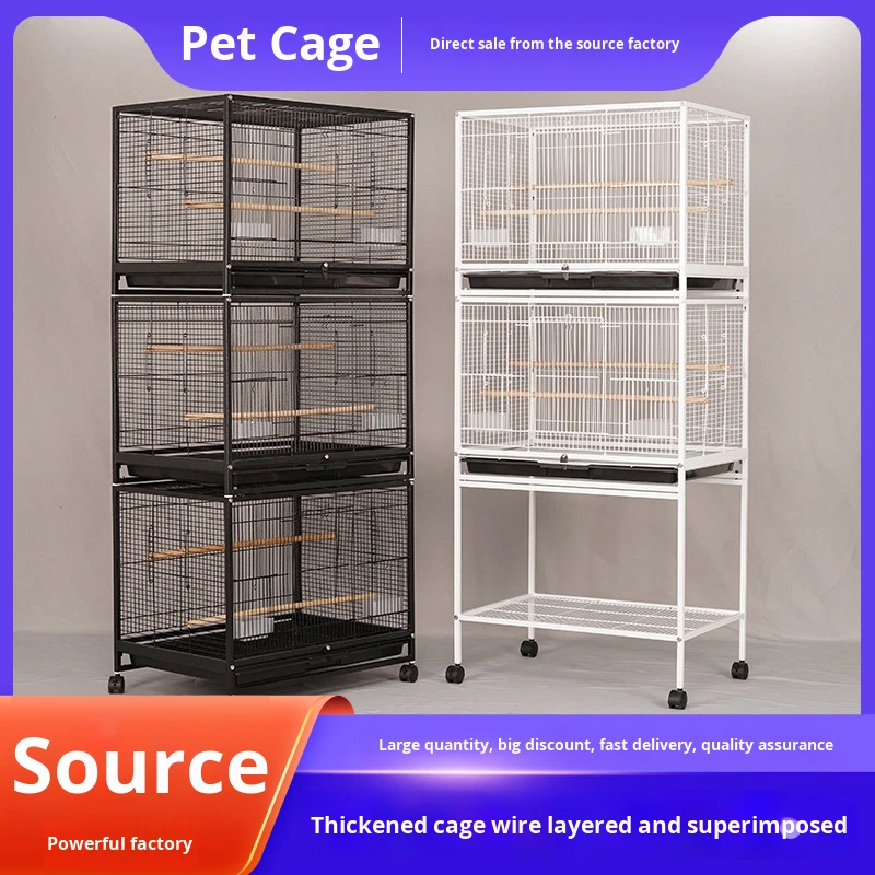 Stackable Iron Bird Cage Breeder Breeding Parrots Lovebirds Budgerigars &amp; Cockatiels Extra Large Space with Rolling Stand