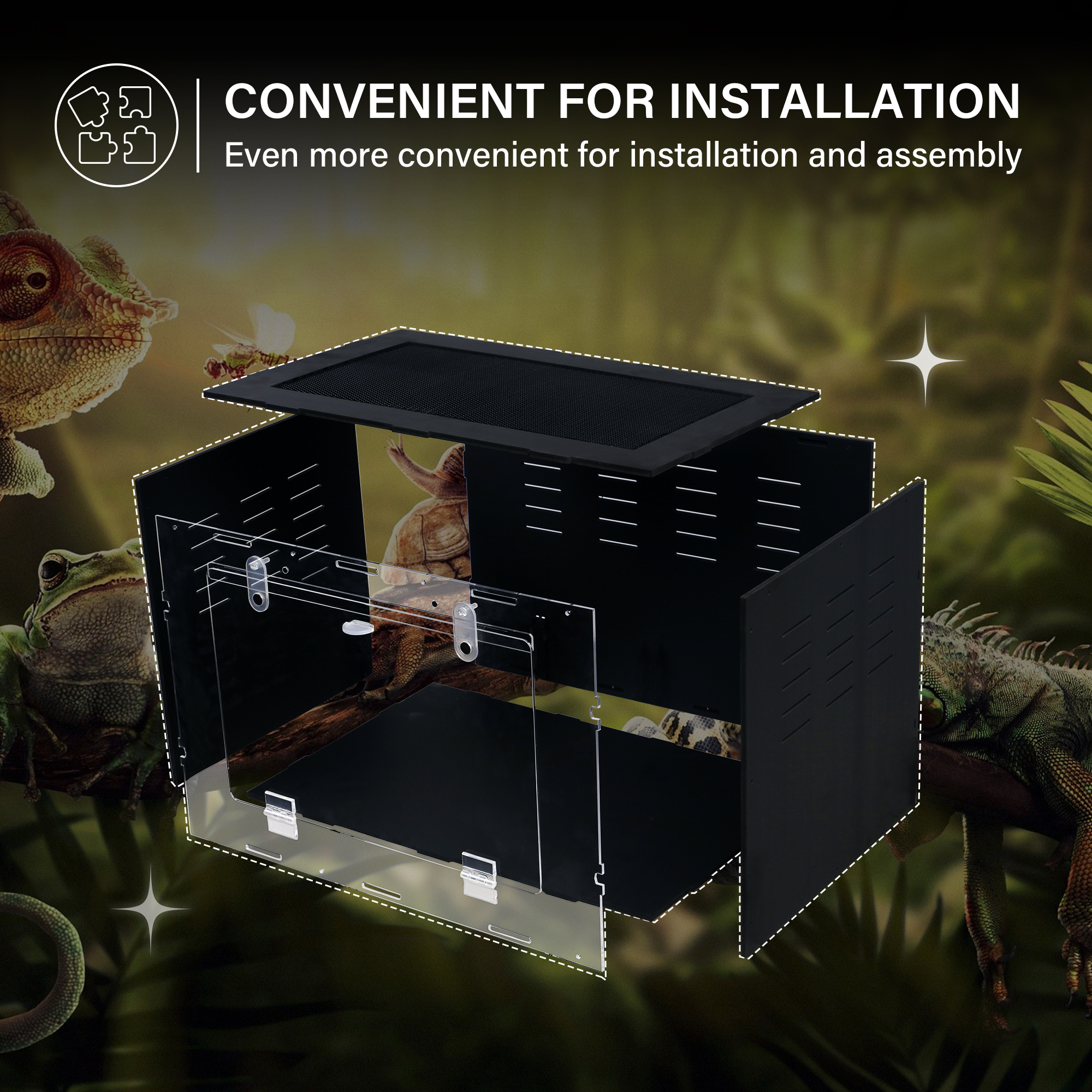 Wholesale Customizable Classic Terrarium Reptile Enclosure PVC With Black Acrylic Door Box Packing