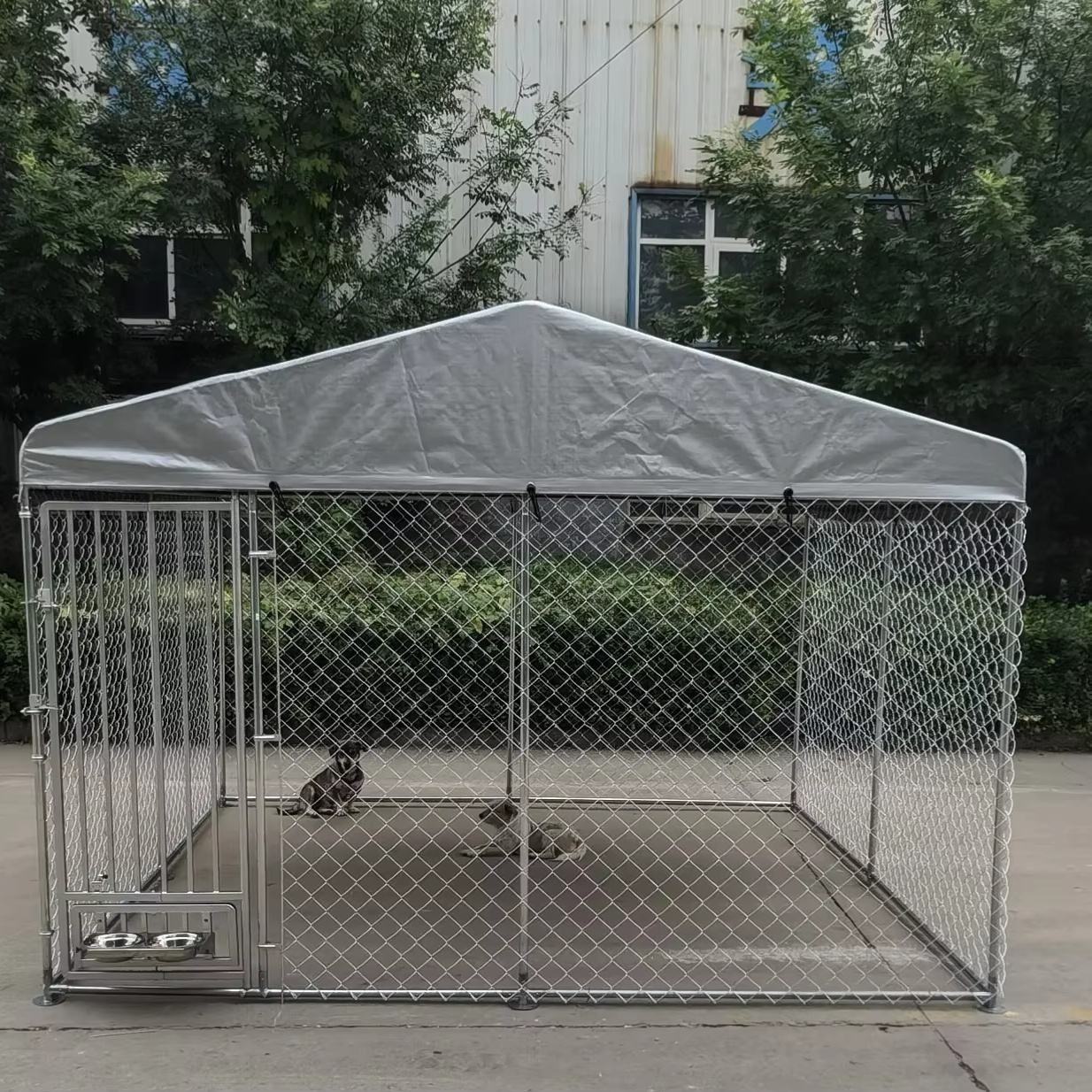 Heavy Duty 10x10ft Outdoor Dog Kennel with Roof Galvanized Steel Modular Pet Run Large Animal Shelter for Breeding Business