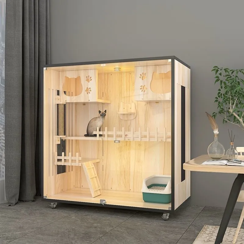 Factory Selling Panoramic Pet Indoor Furniture Luxury Cat Villa Tree House Wooden Cat House