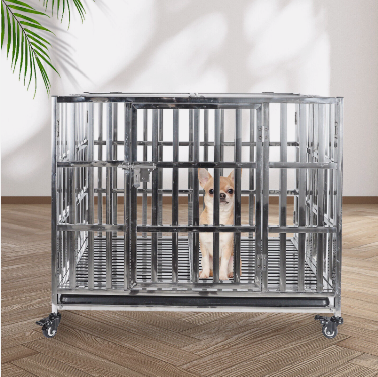 Stainless Steel Crate Cage Duty Dog Kennel Pet Cage With Tray/Indoor Foldable Portable Stackable Heavy 304 Dog Kennel Pet Cage