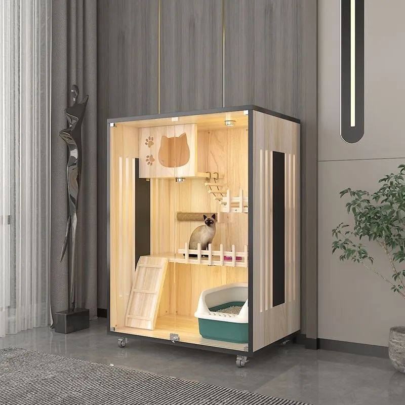Factory Selling Panoramic Pet Indoor Furniture Luxury Cat Villa Tree House Wooden Cat House
