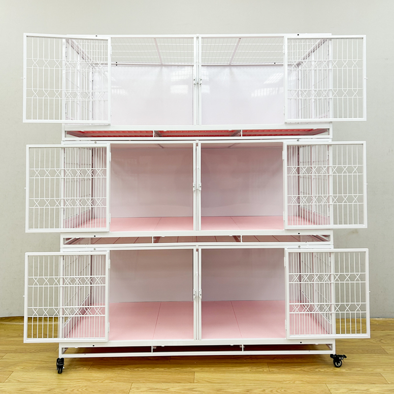 Professional 3-Layer Folding Cat Cage Commercial Breeding Cage, Stackable Steel Square Tube