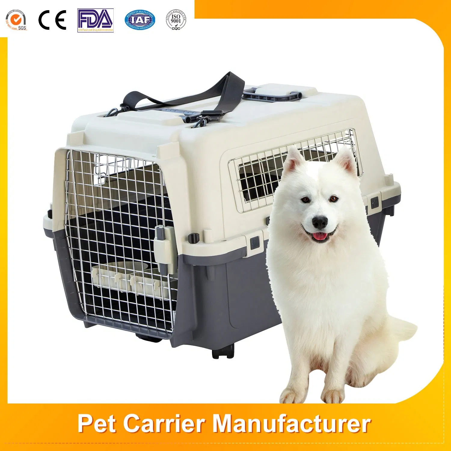 Luxury Pet Travel Carrier Pet Air Box Dog Cat Transport Cage Portable Airline Approved Dog Transport Cage with Wheels and Handle