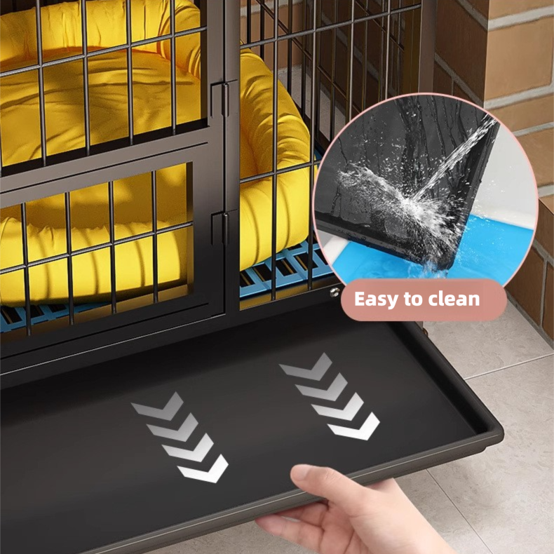 Three Side Tube Metal Dog Cage Heavy Duty Thick Wire Chewproof Easy Clean Removable Tray Rolling Wheels Indoor Outdoor Living