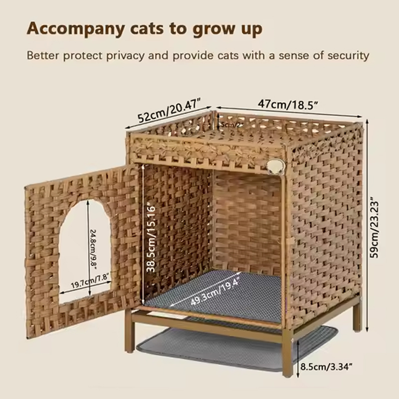 Luxury Collapsible Foldable Pet Basket Indoor Rattan Cat House with Animal Pattern for Living Room