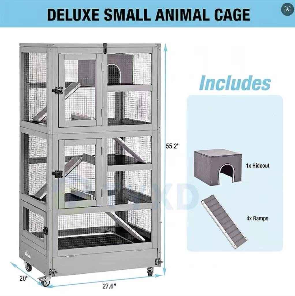 TYXD 5-Level Metal Chinchilla Cage, Large Ferret Mansion with Wheels, Chew-Proof Rat Habitat &amp; Removable Trays for Easy Cleaning