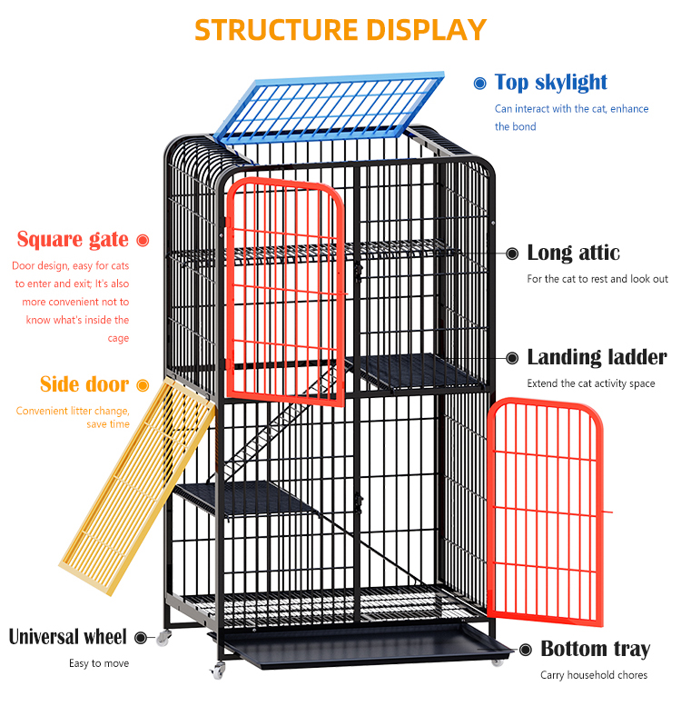Portable Heavy Duty Cat Crate Foldable Pet Cage With Safety Lock For Travel Daily Rest