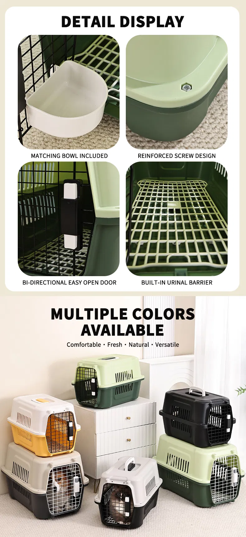 High Quality Foldable Plastic Pet Transport Box Airline Approved Dog Cat Carrier Portable Travel Cage